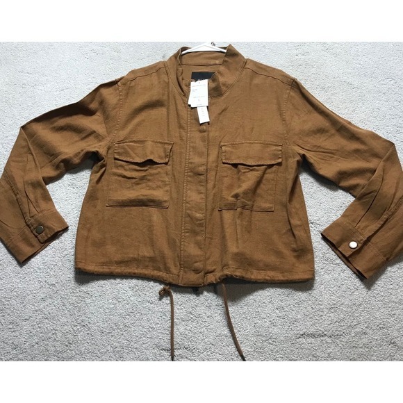 Sanctuary Brown‎ Anorak Jacket Utility Pockets Drawstring Waist Size L NWT - Picture 1 of 6